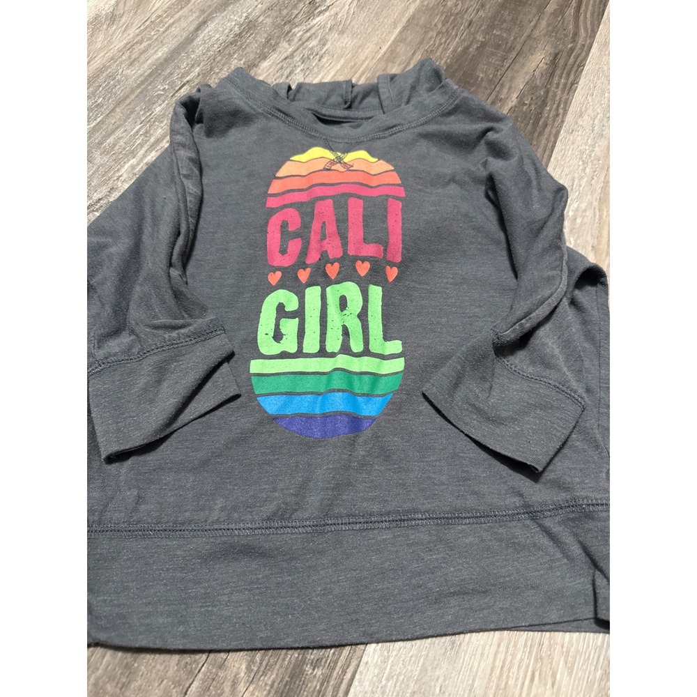 Old Navy Girls Cali Girl Rainbow Graphic Hoodie Charcoal Gray Size S 6-7